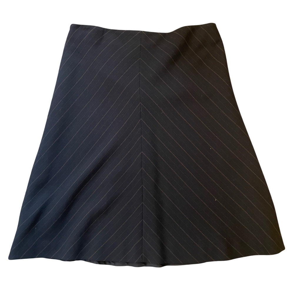 Vintage 90s Escada Skirt Black Chevron Pinstripe Wool Blend A-Line